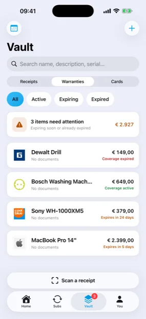 Renewly tracking warranties and their expiry dates on an iPhone
